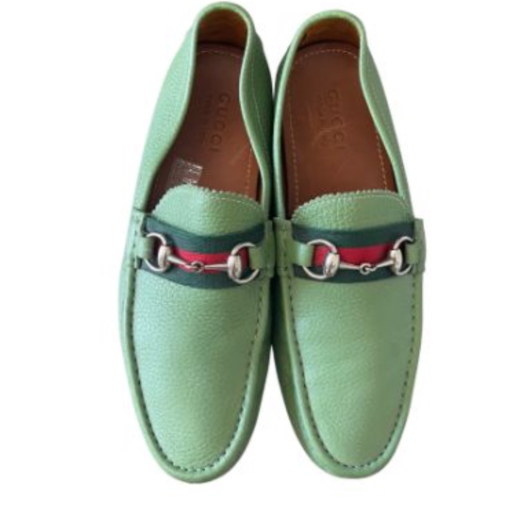 Men's Gucci Green Drivers  with silver bit, Size 8.5